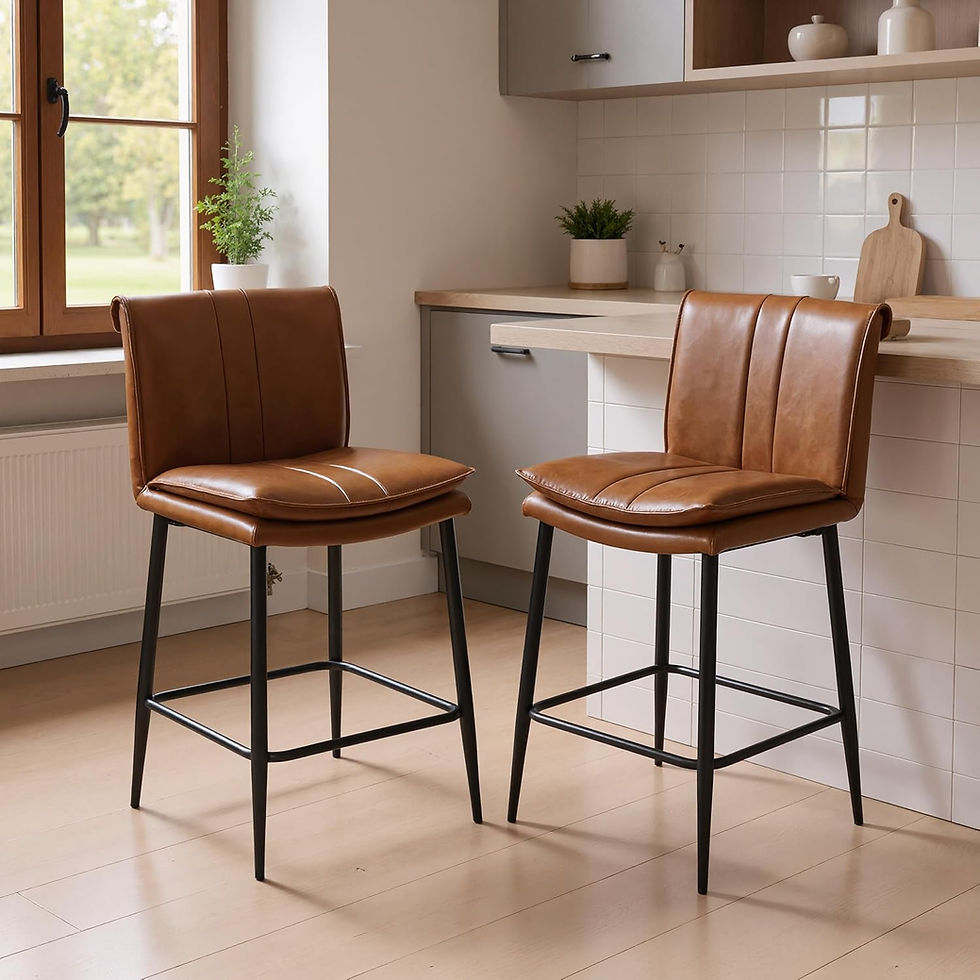 Thumbnail: Set of 2 Grey, Green or Brown PU Leather Bar Stools with Backrest & Footrest