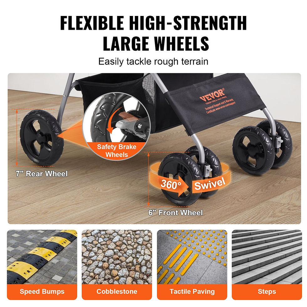 Thumbnail: Pet Stroller, 4 Wheels Dog Stroller Rotate with Brakes, 35lbs Weight Capacity,