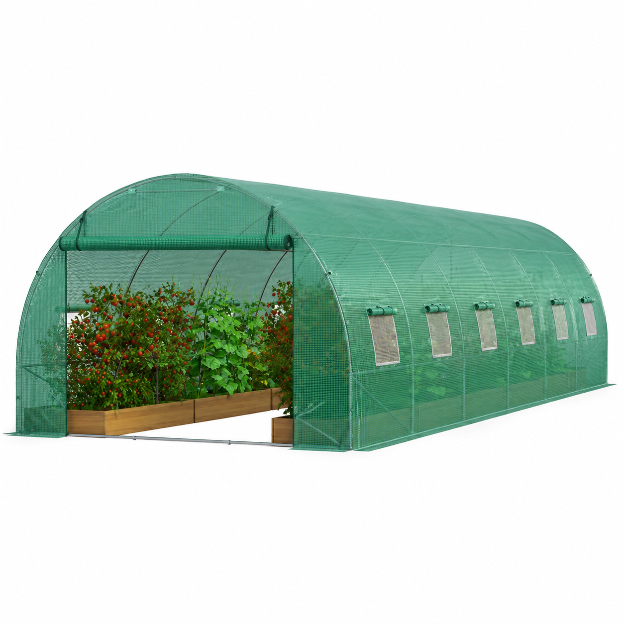 Walk-in Tunnel Greenhouse Galvanized Frame PE Cover Green