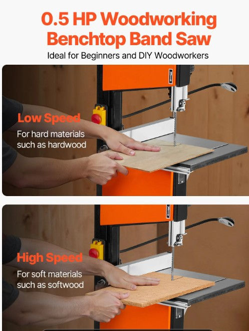 Thumbnail: 254 mm Benchtop Band Saw – 373W Two-Speed Woodworking Bandsaw with Cast Iron Tab