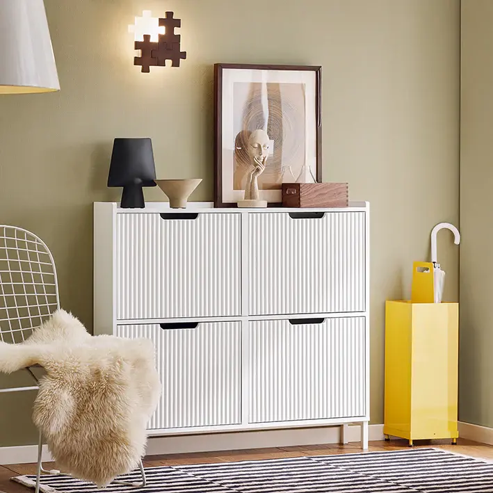 Thumbnail: Slim Shoe Cabinet with 4 Doors – Black or White – 100 × 91 × 19 cm