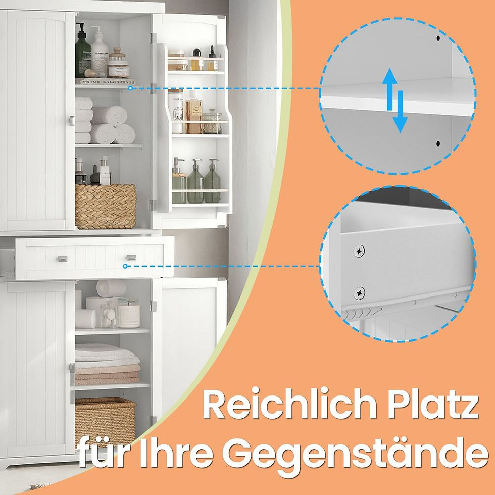 Thumbnail: Tall White Storage Cabinet with Shelves and Drawer – Freestanding MDF Pantry Uni