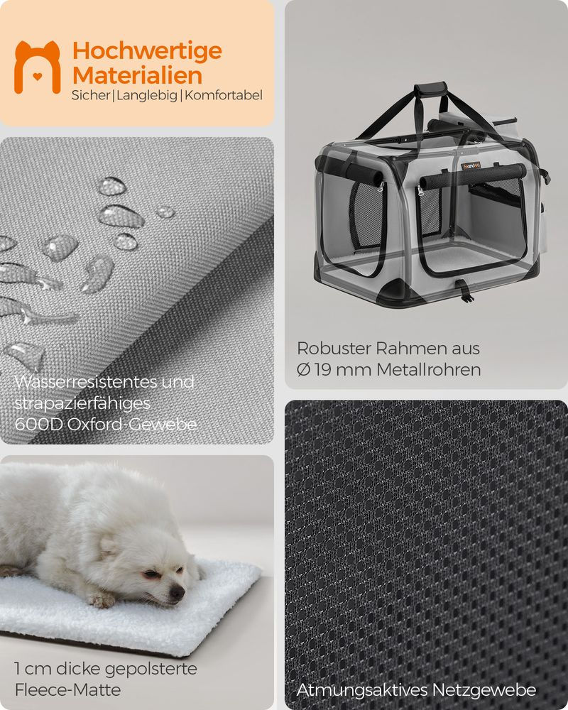 Thumbnail: Dog Crate M made of Oxford fabric with handles smoky grey