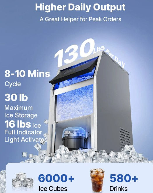 Thumbnail: Commercial Ice Maker– 59 kg/Day Stainless Steel Ice Machine