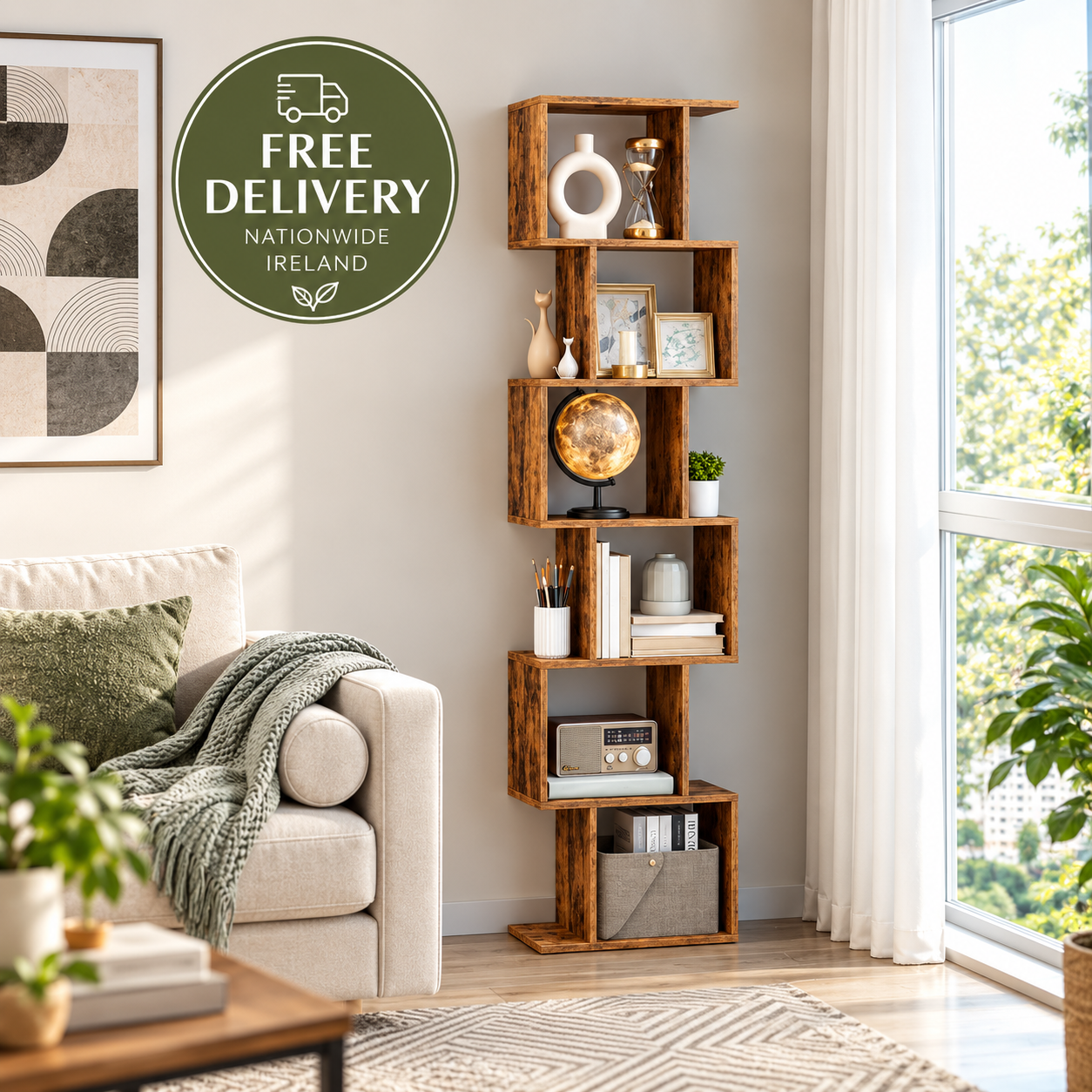 Tall Geometric Bookcase – 191cm Freestanding Display & Storage Shelf