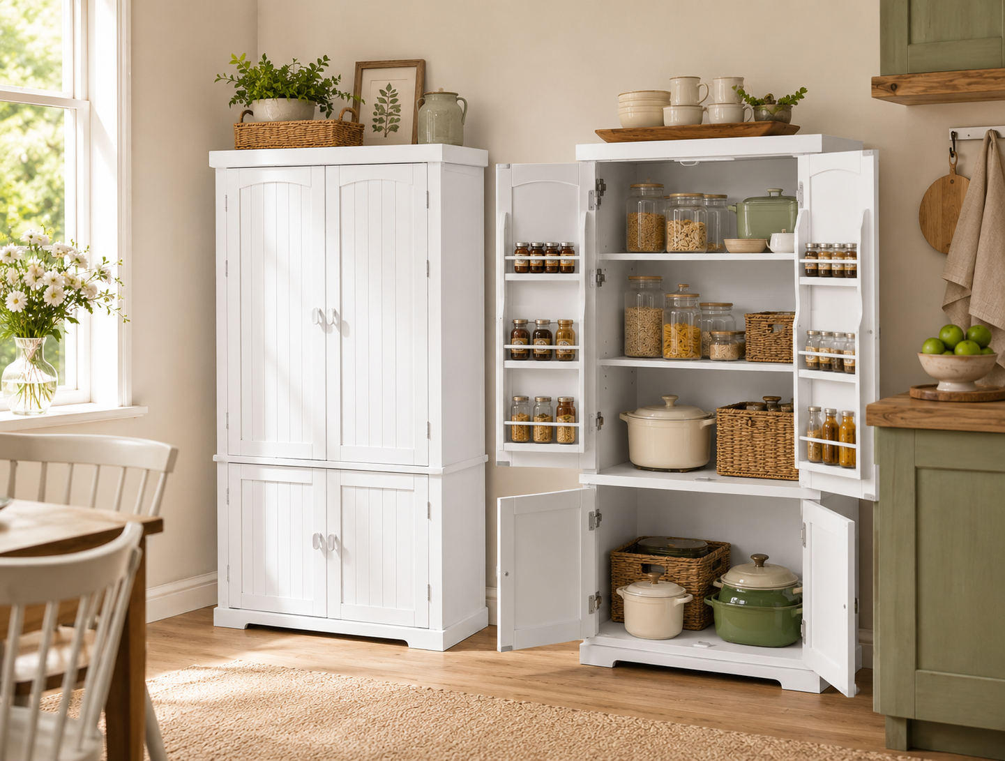 White Kitchen Pantry Cabinet 135cm