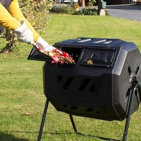Double Chamber Drum Composter 160 Litres Black Rotatable