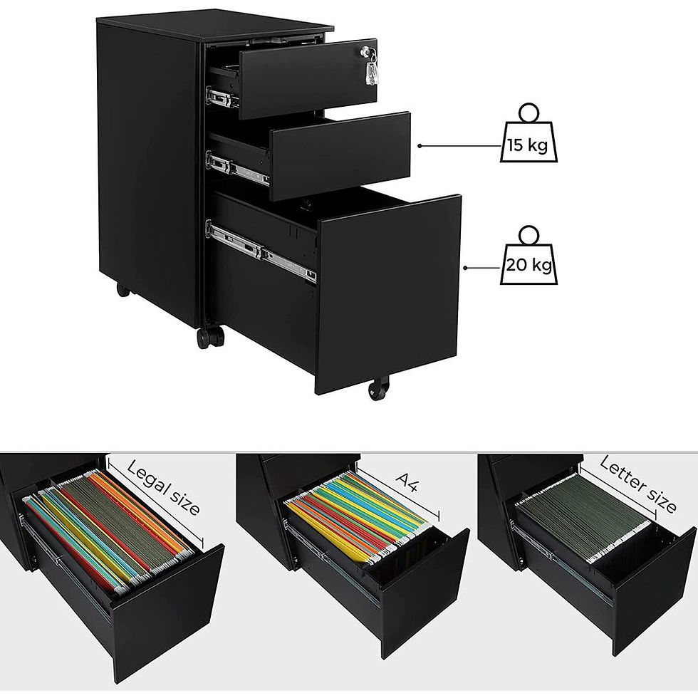 Thumbnail: Lockable Mobile Filing Cabinet with 3 Drawers – A4, Letter & Legal Size