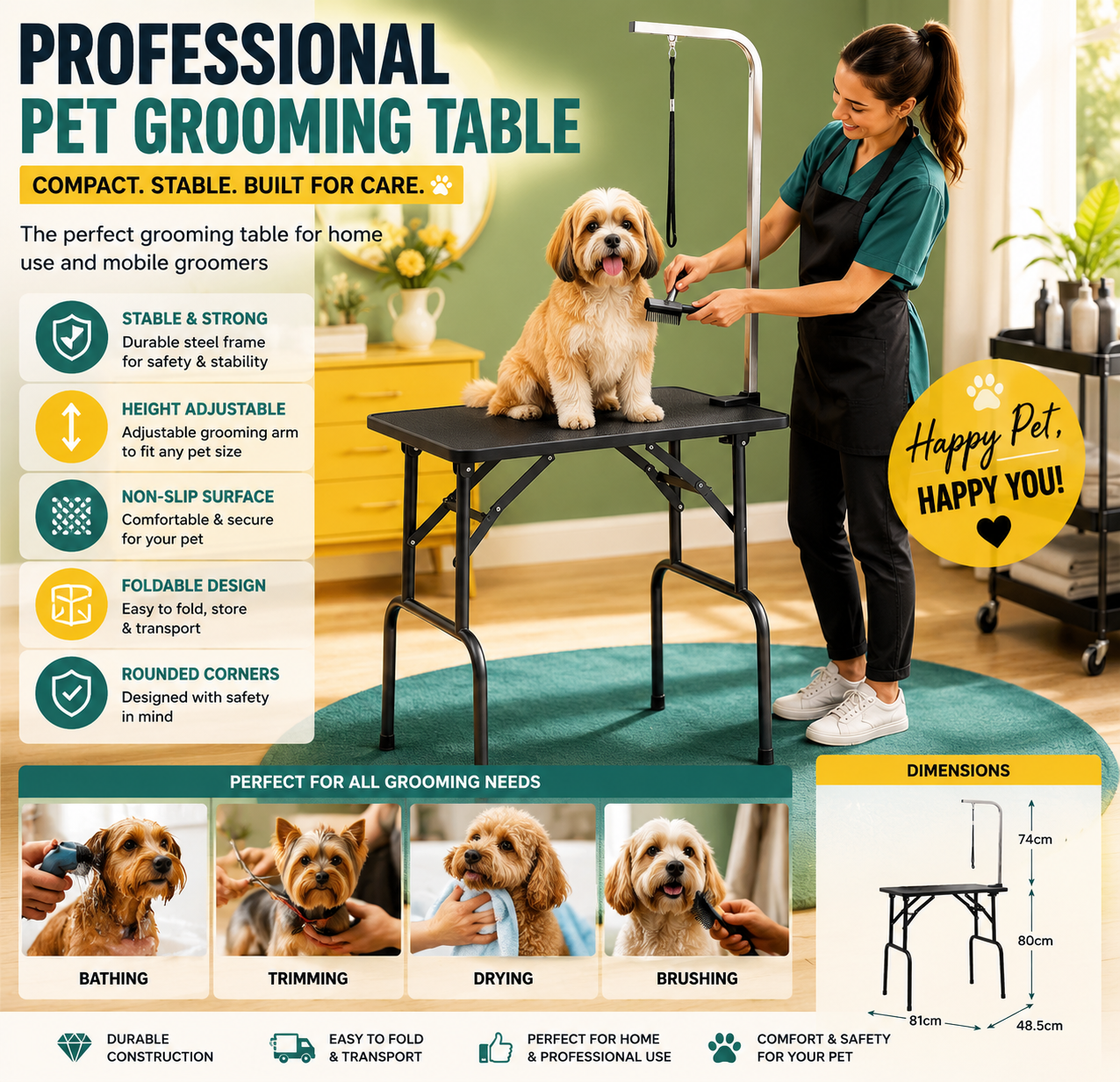 Folding Dog Grooming Table with Adjustable Grooming Arm