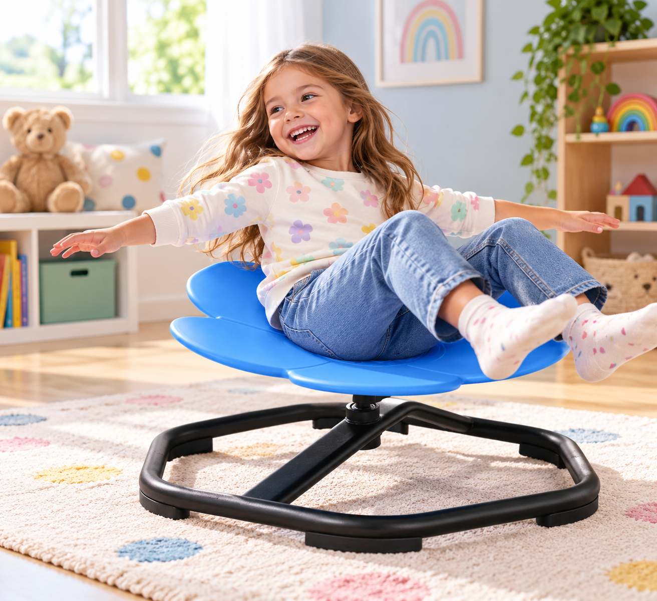 Kids 360° Sensory Spinning Swivel Chair Blue – Balance & Coordination Seat