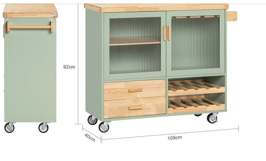 Thumbnail: Kitchen Trolley with Wine Rack and Glass Holder Green Country Style Sideboard