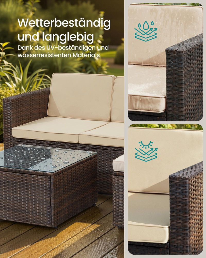 Thumbnail: Rattan Garden Corner Sofa Set with Coffee Table and Footstool