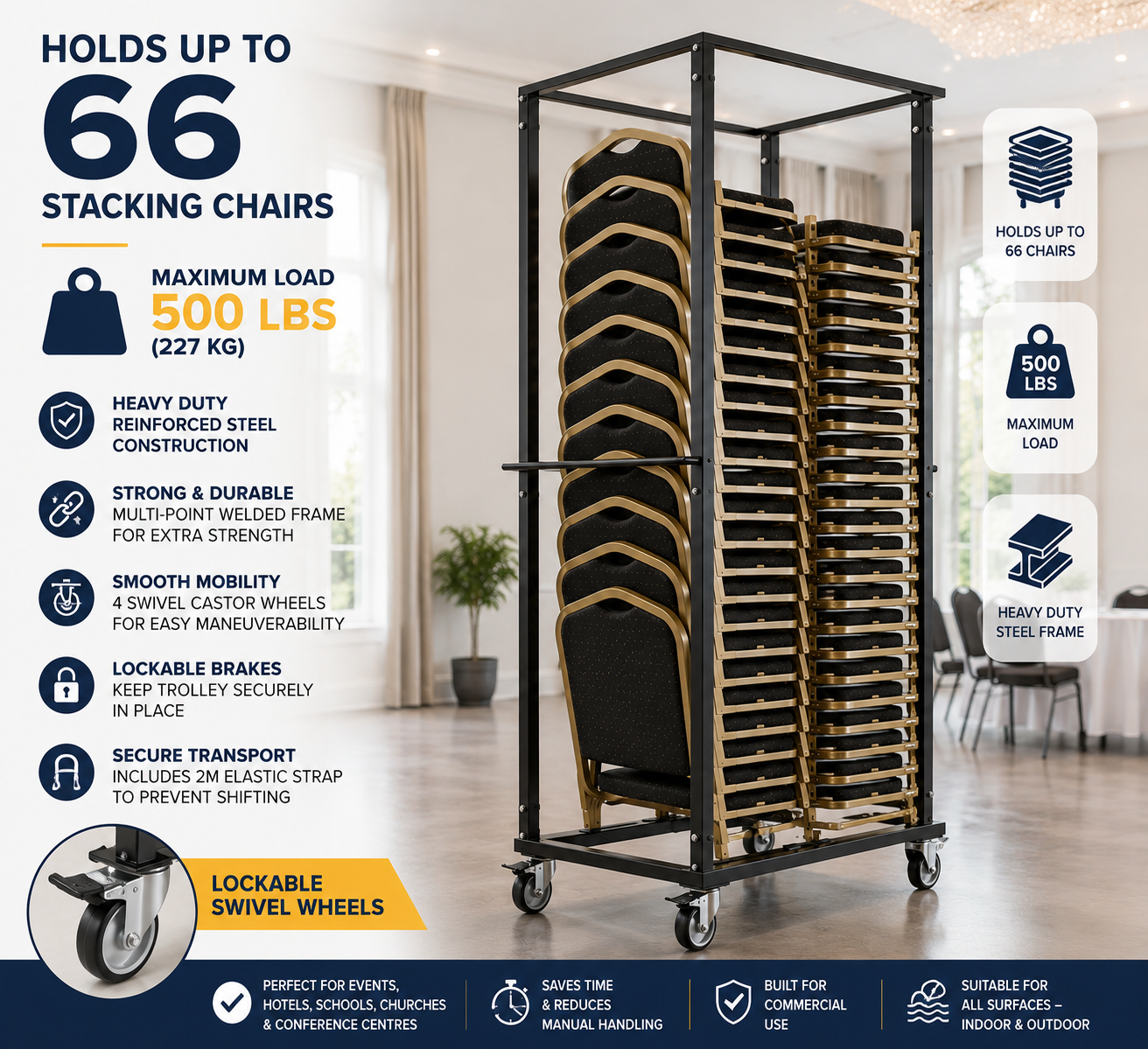Heavy-Duty Chair Trolley for 66 Stacking Chairs