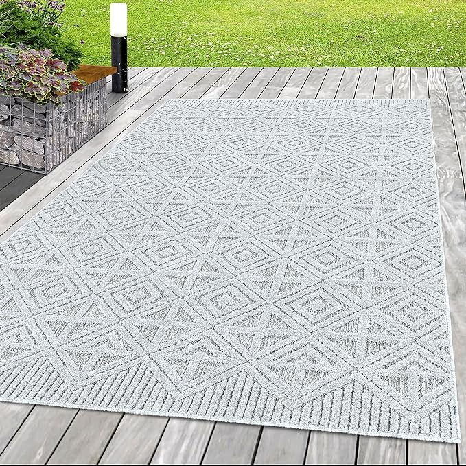 Thumbnail: Rug Flat Woven 3D Effect Boho Design Patio Balcony Garden Kitchen