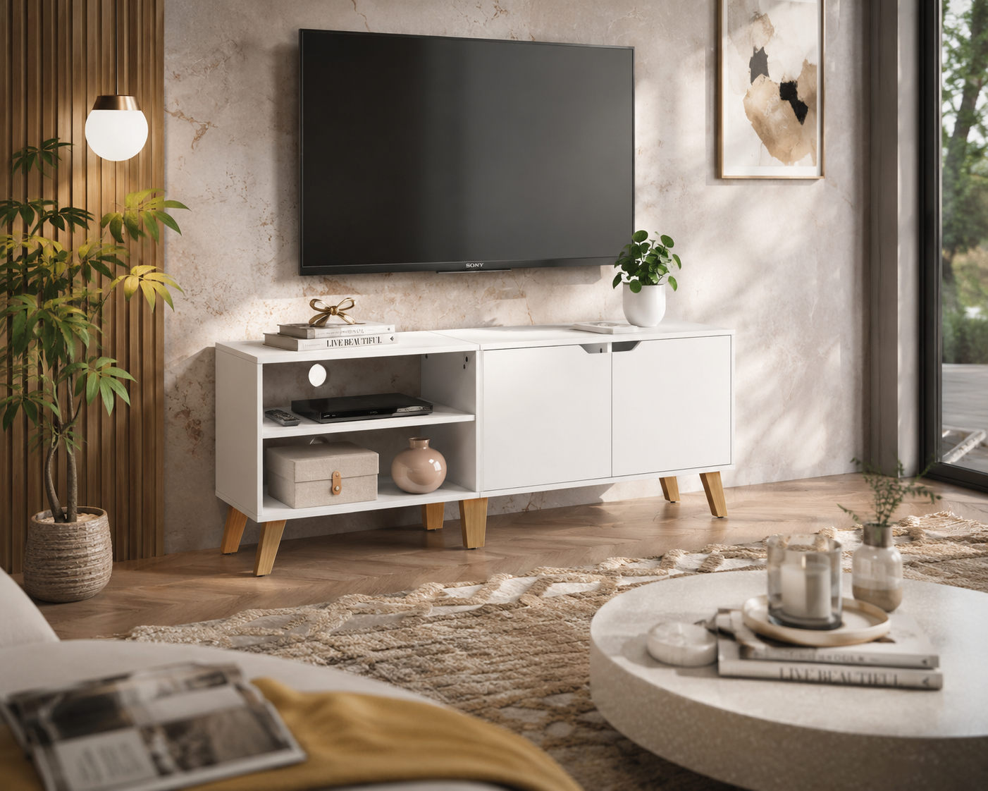 140cm TV Cabinet Modern TV Stand with Adjustable Shelves