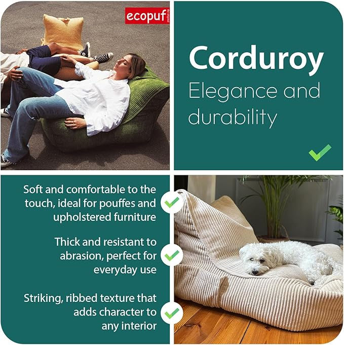 Thumbnail: Corduroy Bean Bag Chair with Handle & Pocket – Modern Soft Seating