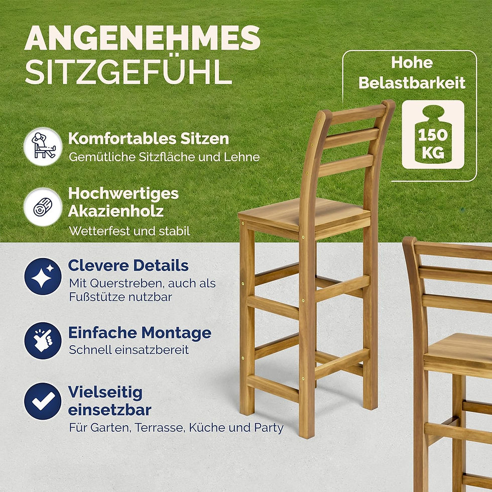 Thumbnail: Set of 4 Bar Stools with Backrest Solid Acacia Wood