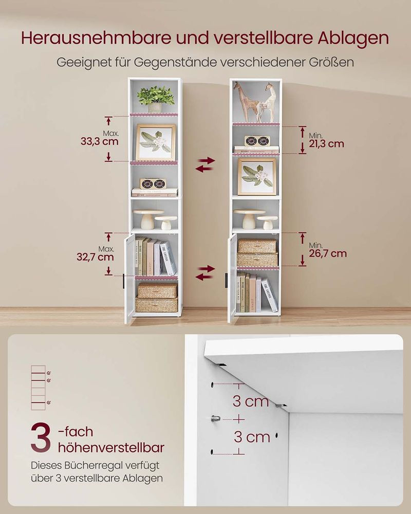 Thumbnail: Slim Tall Bookcase with Cabinet White or Vintage Brown