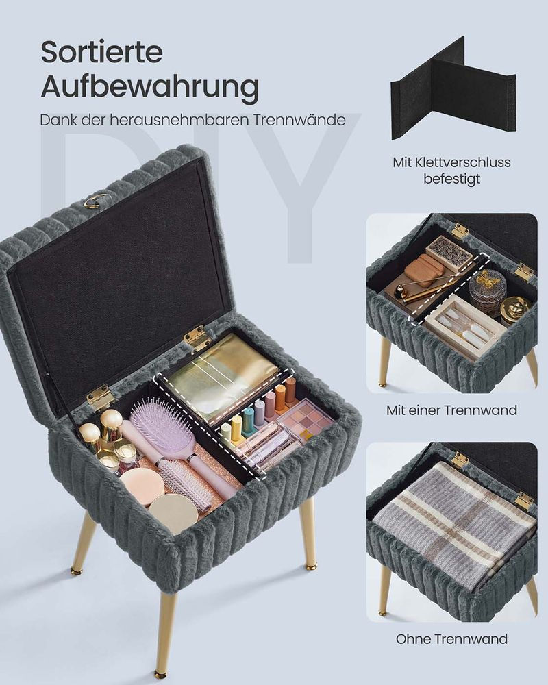 Thumbnail: Elegant Velvet Storage Stool with Gold Legs – White, Pink or Grey