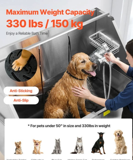 Thumbnail: Stainless Steel Electric Dog Grooming Bath Height Adjustable Pet Wash Station wi