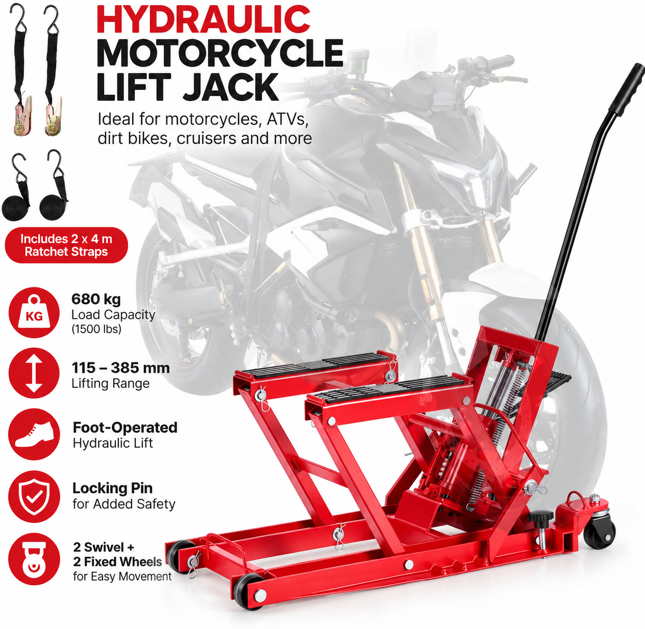Hydraulic Motorcycle Lift Jack 1500lb / 680kg