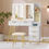 Thumbnail: Dressing Table with LED Mirror, Drawers & Stool – White & Gold