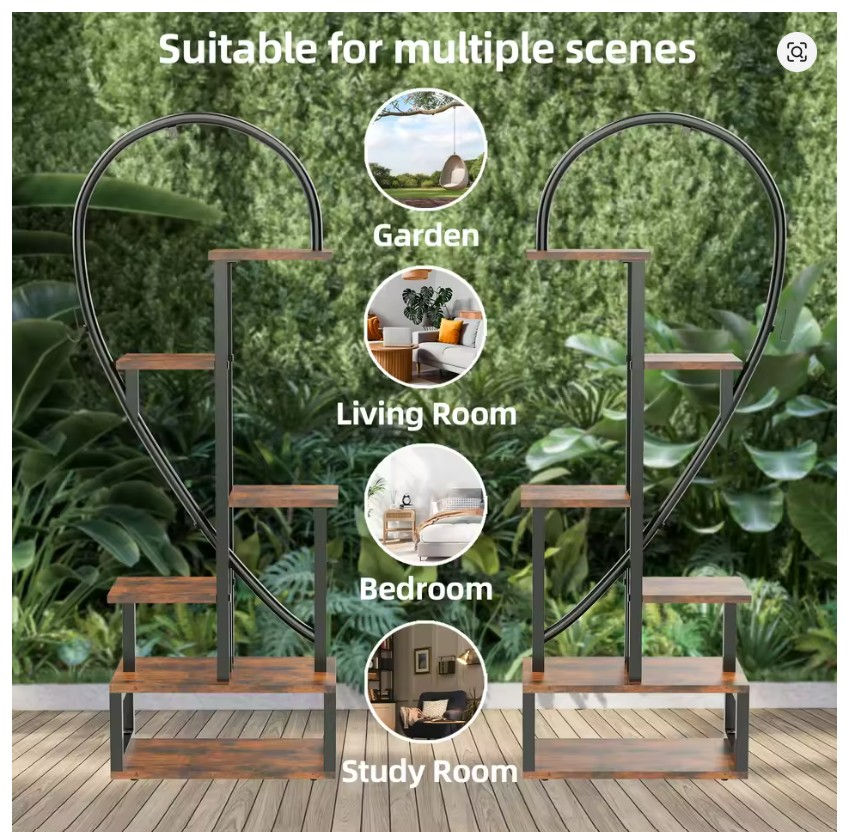 Thumbnail: 2x Half Heart Plant Stand Metal Flower Display Shelf with Hooks