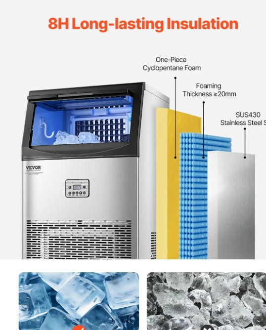 Thumbnail: Commercial Ice Maker Machine – 90lbs/24H with 33lbs Storage, Stainless Steel, LE