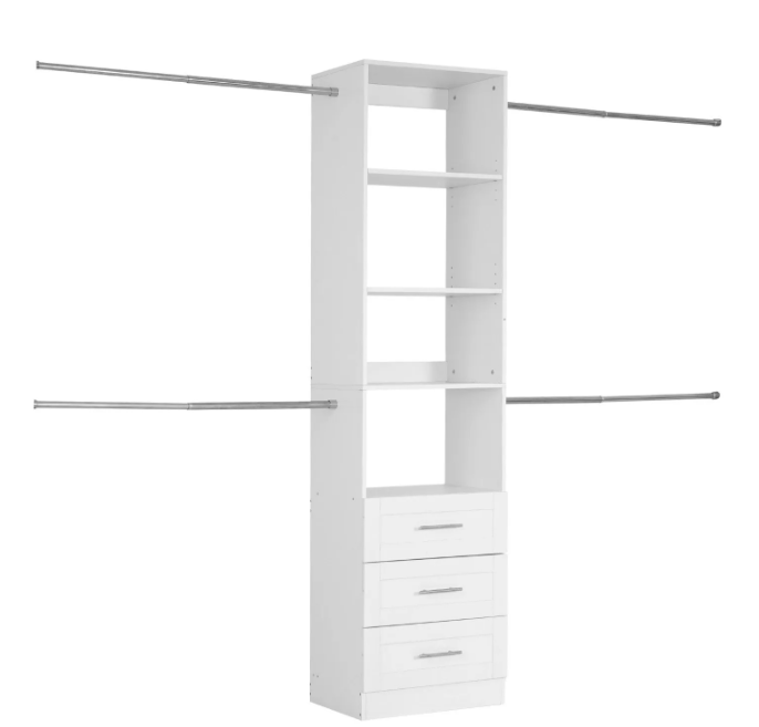 Thumbnail: Adjustable Wardrobe Closet Organiser with 3 Drawers and 4 Hanging Rails – White