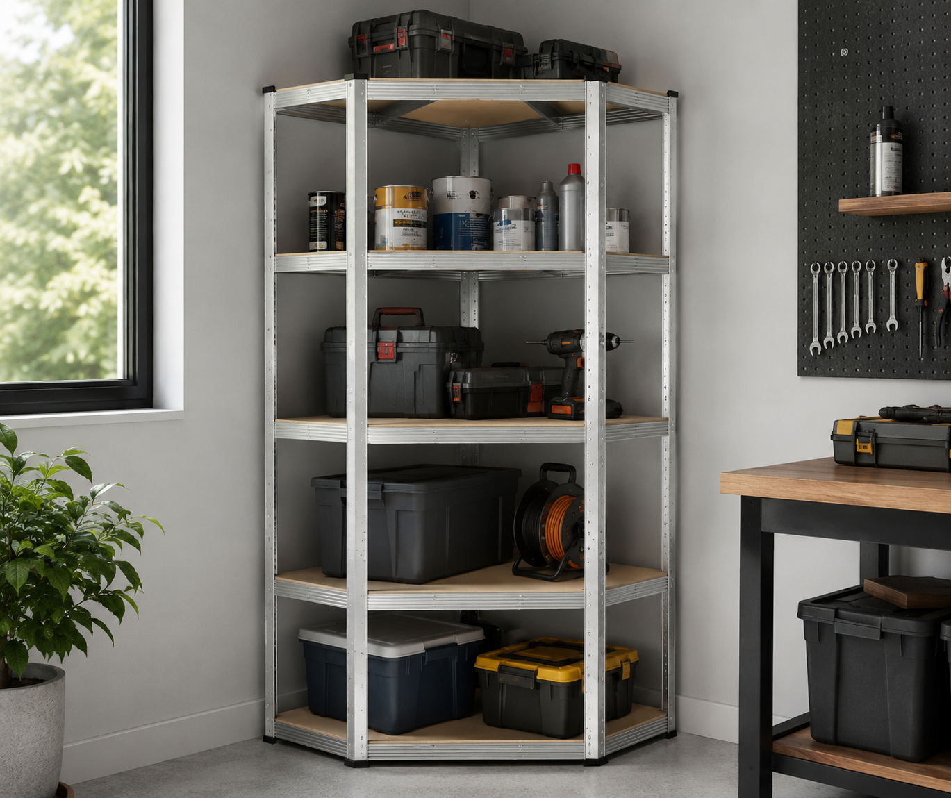 Heavy Duty Corner Shelving Unit 875kg 5 Tier Garage Storage Shelf Silver Natural