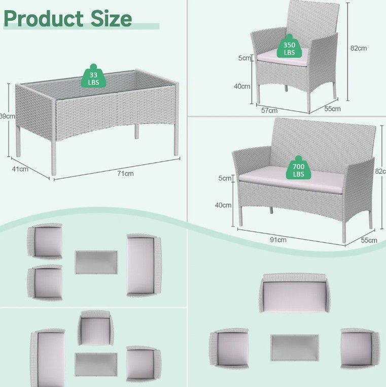 Thumbnail: Rattan Garden Furniture Set – 4 Piece
