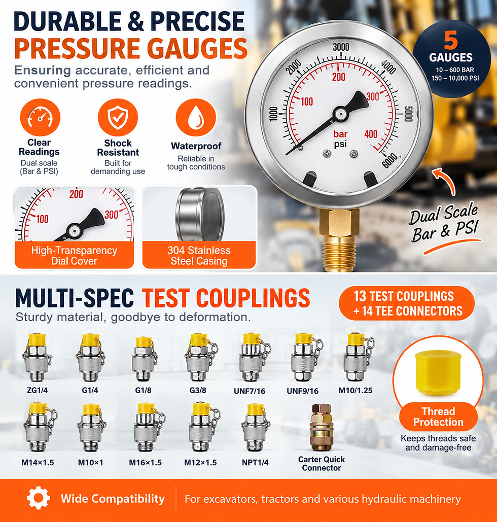 Thumbnail: Hydraulic Pressure Test Kit 600 Bar 5 Gauges Excavator Tractor Machinery Test