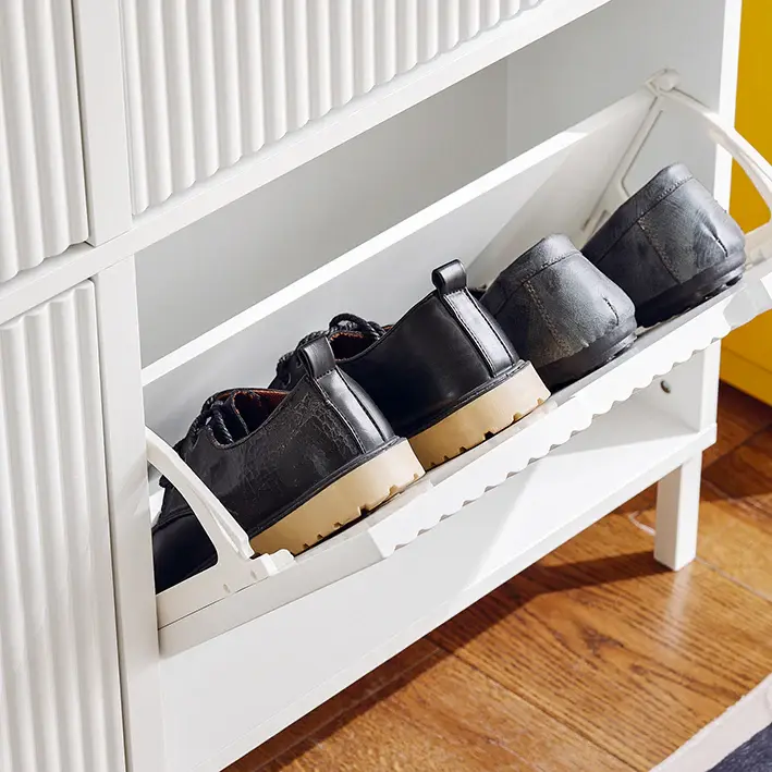 Thumbnail: Slim Shoe Cabinet with 4 Doors – Black or White – 100 × 91 × 19 cm