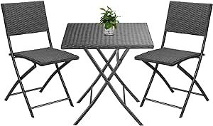 Thumbnail: Polyrattan Balcony Furniture 3-Piece Folding Space Saving 2 People