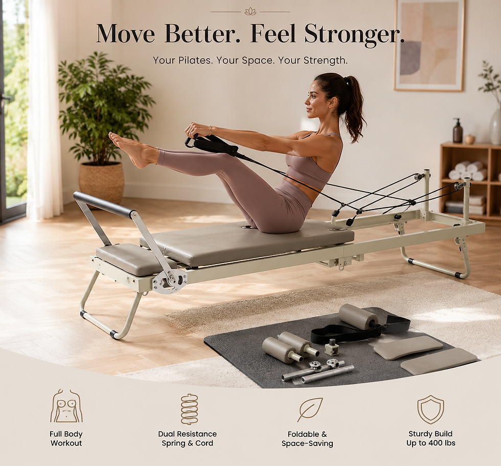 Thumbnail: Foldable Pilates Reformer Machine – Compact Home Gym Equipment | 400 lbs
