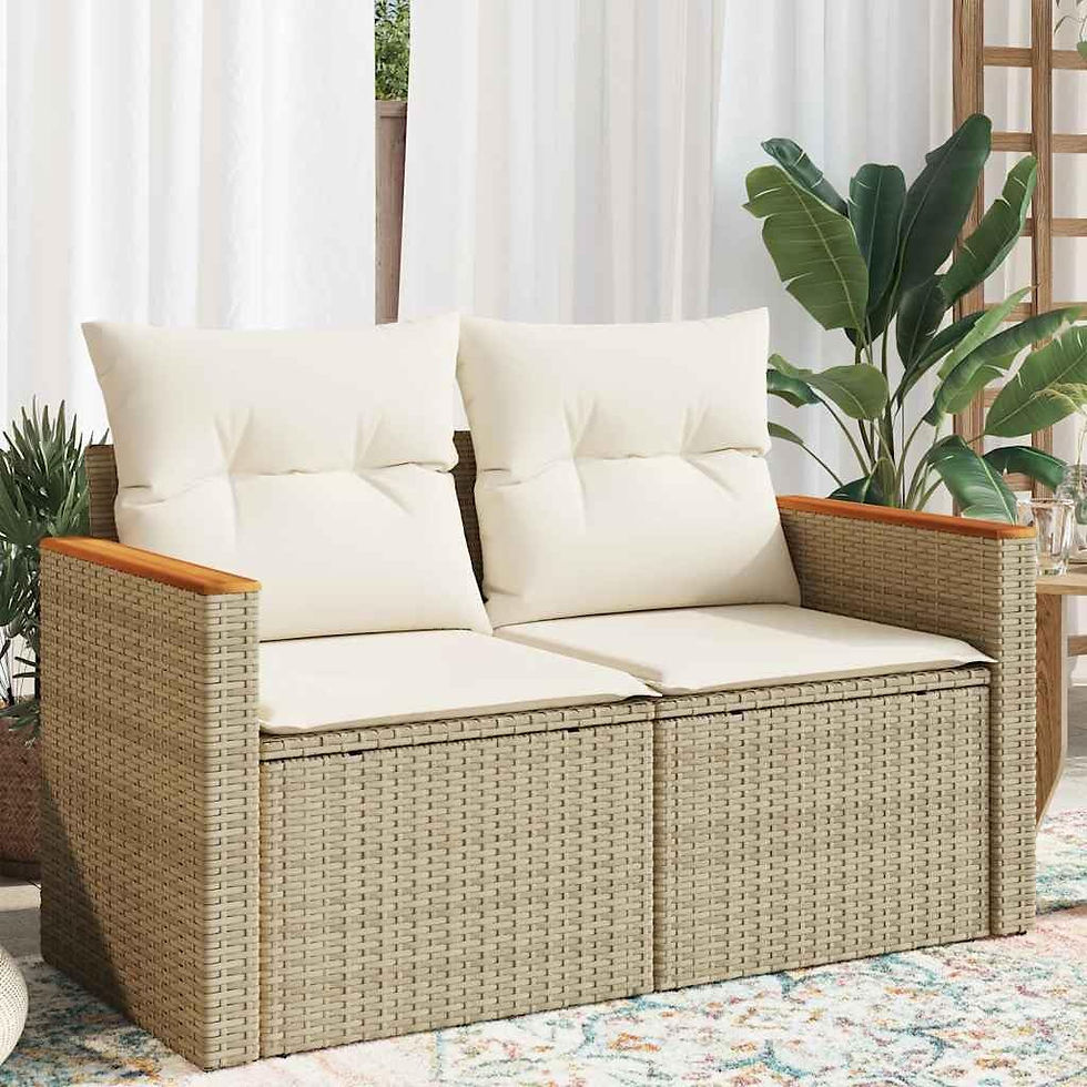 Thumbnail: 2-Seater Garden Sofa Set – Modular Poly Rattan Chairs with Cushions,