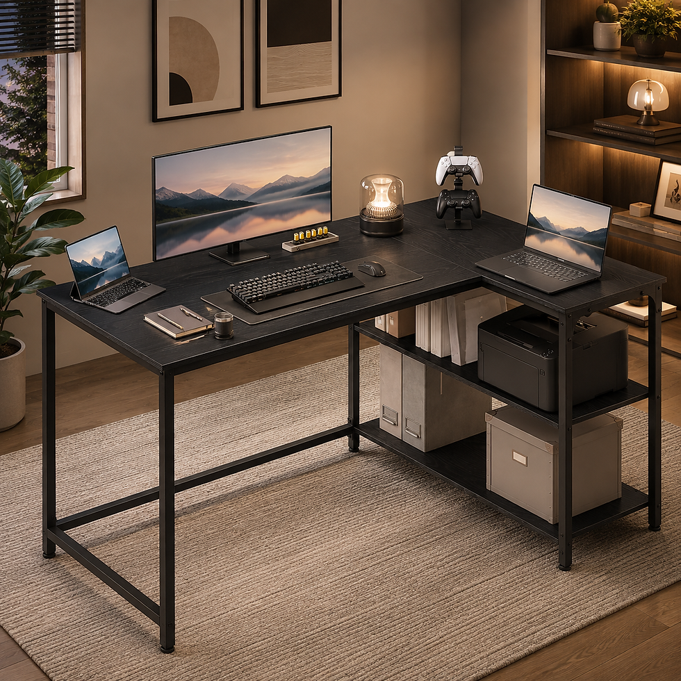 Thumbnail: L Shaped Corner Desk with Storage Shelves