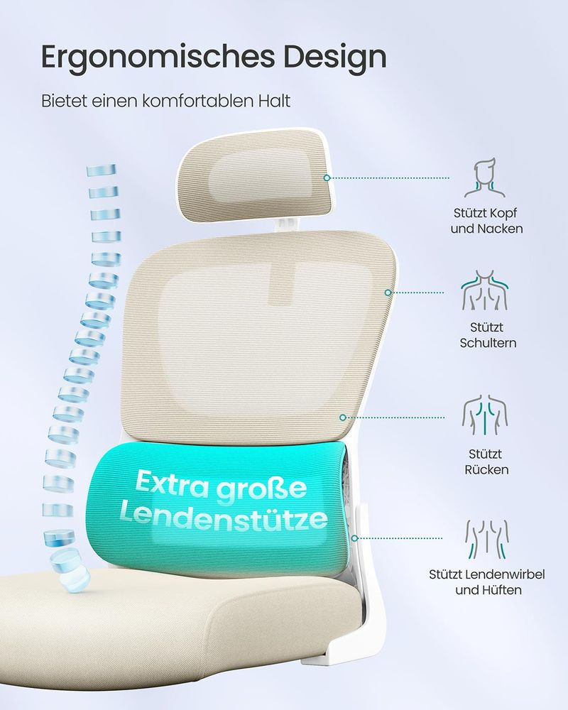 Thumbnail: Ergonomic Mesh Office Chair with Adjustable Headrest & Flip-Up Armrests – Beige/