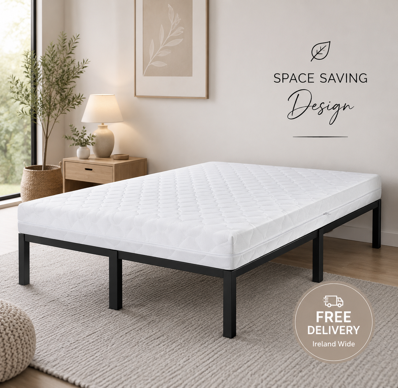 Small Double Metal Bed Frame with Mattress