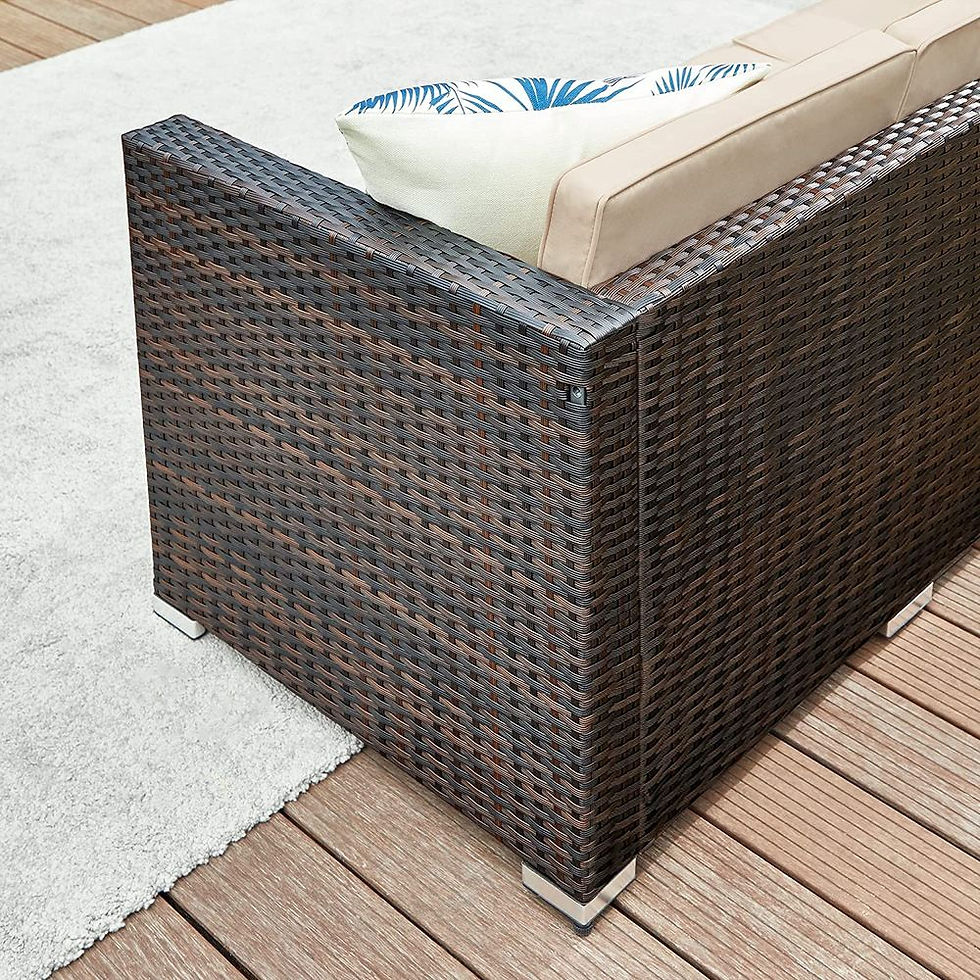 Thumbnail: PE polyrattan balcony furniture with cushions and glass table