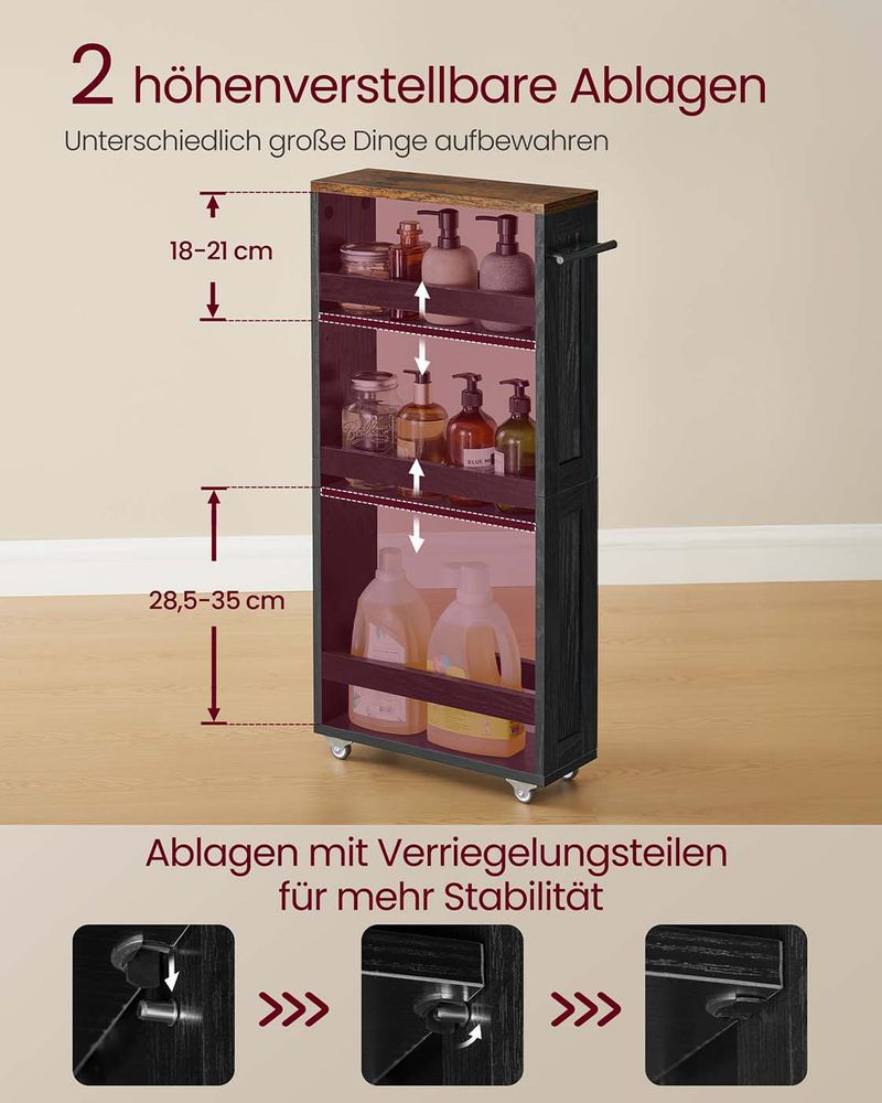 Thumbnail: Narrow 4-Tier Rolling Trolley with Handle – Space-Saving Storage Cart