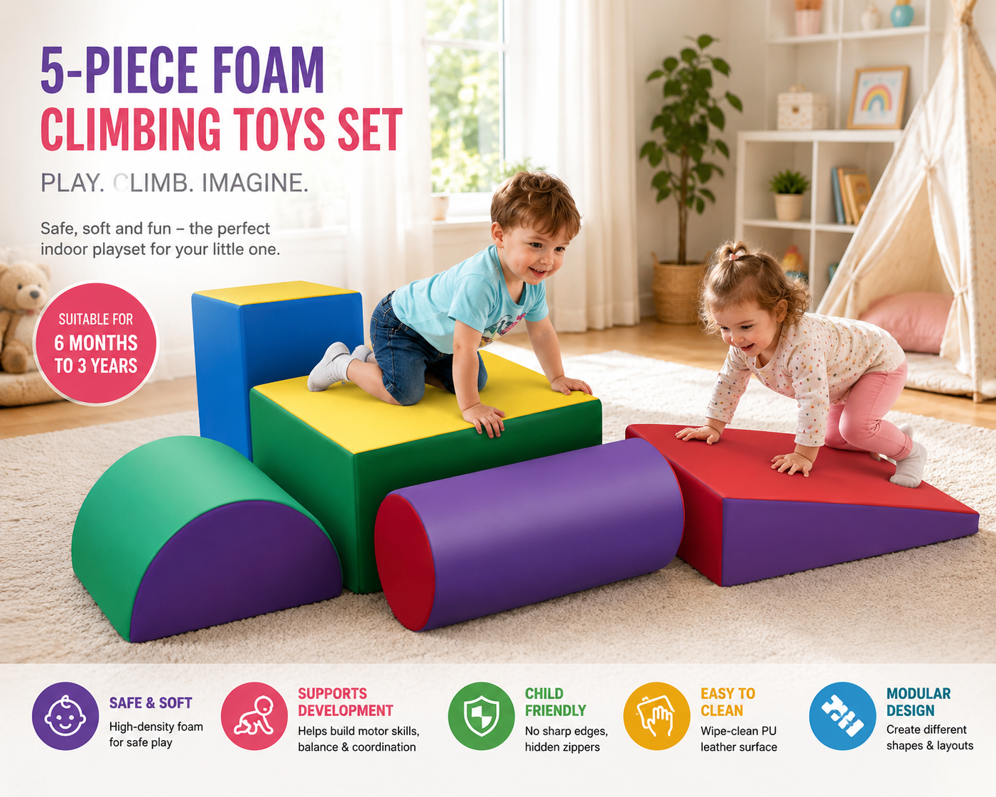 Kids Foam Climbing Toys 5 Piece Set Indoor