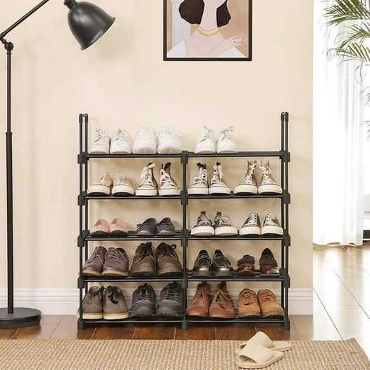 shoe rack with 10 shelves, large shoe stand made of iron, DIY, stand shelf