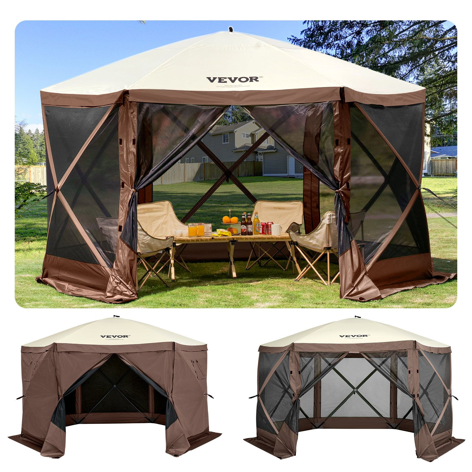 Pop Up Gazebo Tent Pop-Up 12x12FT Brown