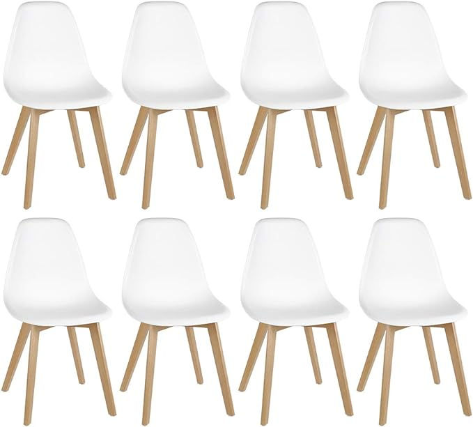 8 x Scandinavian Retro Beech Dining Chairs with Solid Wood Legs