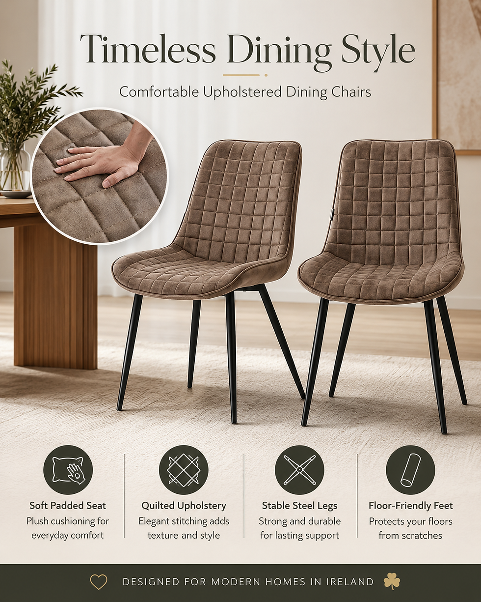 Thumbnail: Set of 6 Brown Upholstered Dining Chairs with Black Steel Legs