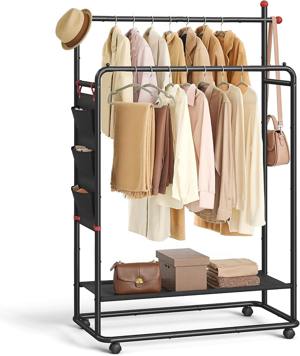 Thumbnail: Clothes Rack on Wheels with Double Hanging Rails,