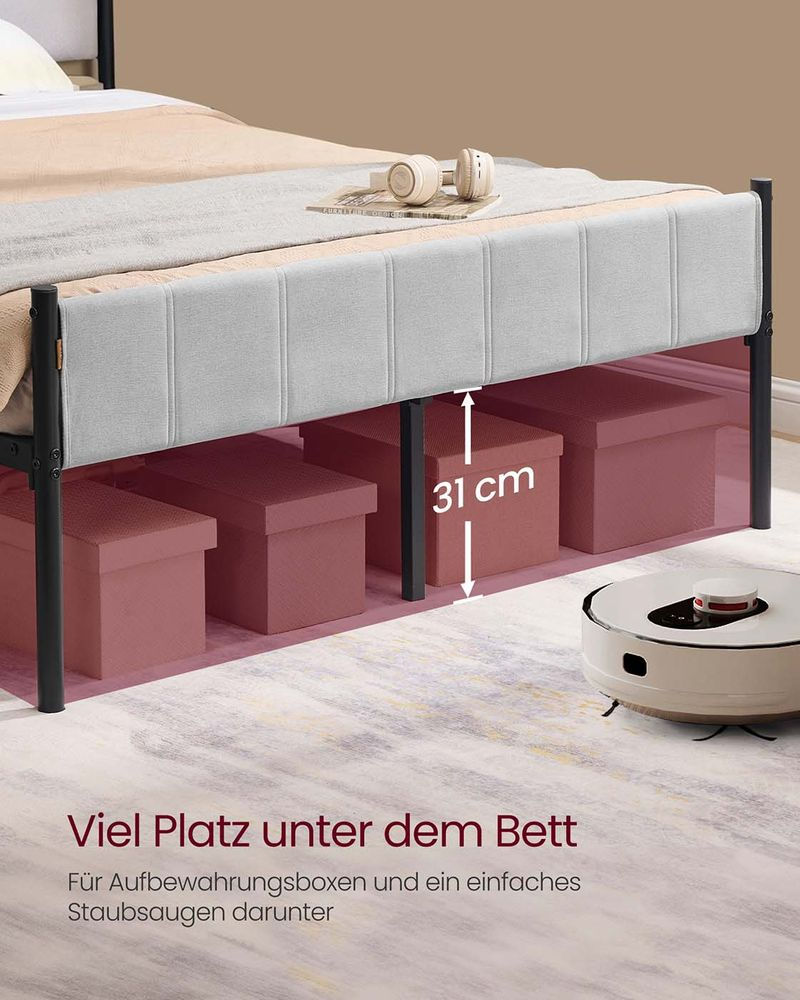 Thumbnail: Sturdy Double Bed Frame with Foam Headboard and Underbed Storage