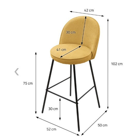 Thumbnail: Set of 2 Mustard Upholstered Bar Stools with Backrests and Black Steel Legs
