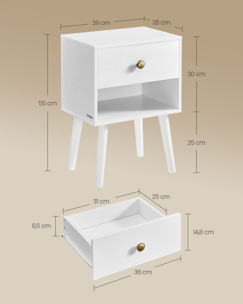 Thumbnail: Bedside Table, Set of 2 with Drawer and Shelf